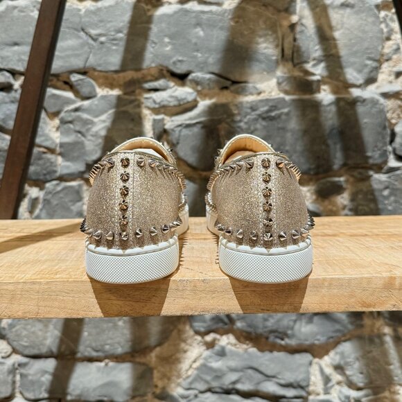 Christian Louboutin Glitter Gold Pik Boat Spike Slip-on Sneakers - Picture 5 of 12
